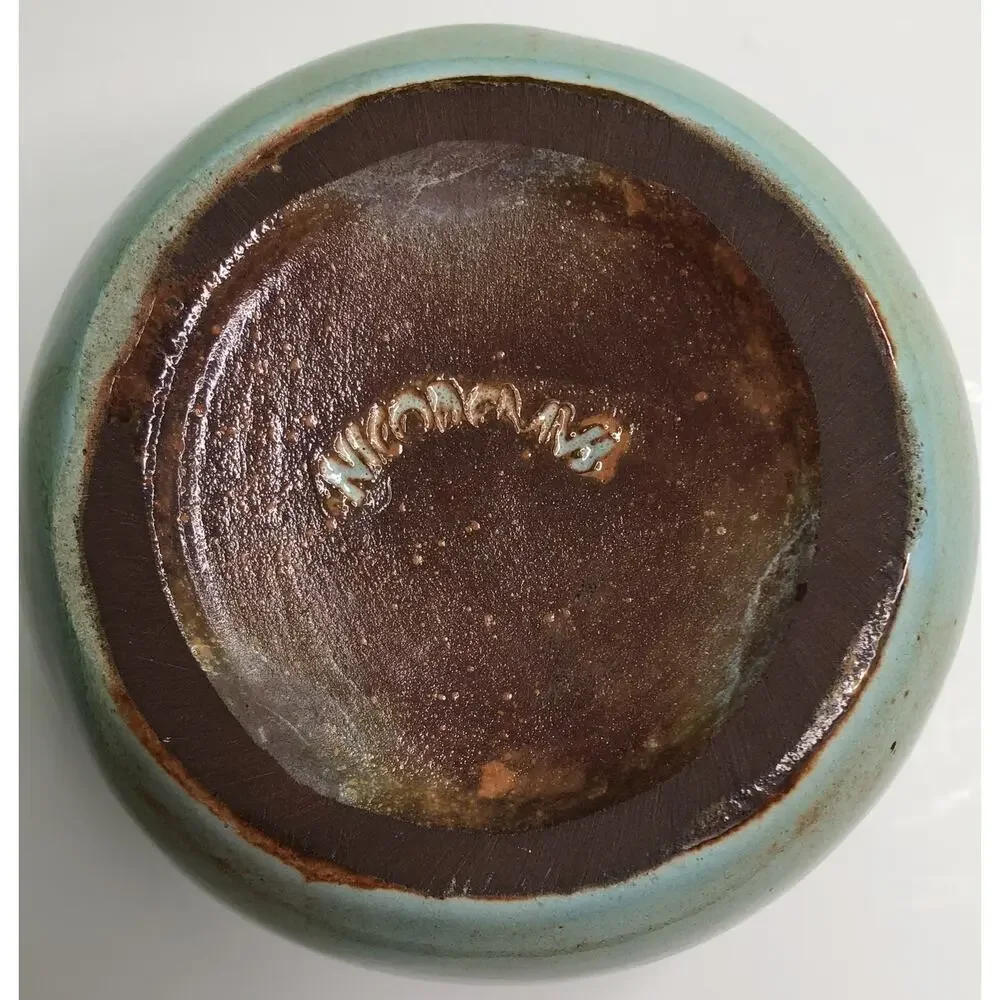 MCM Mid Century Modern NICODEMUS Pottery Creamer Pitcher Turquoise Brown Glaze